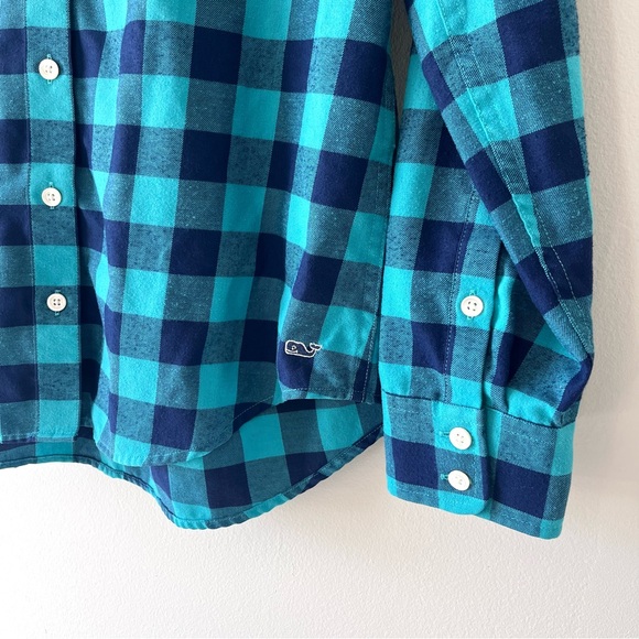 Vineyard Vines Performance Women’s Button Down Shirt Relaxed Teal Blue Plaid - Picture 3 of 7